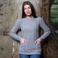 Image for Ladies Cable Knit Crew Sweater, Grey