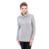 Image for Ladies Aran Turtleneck Ribbed Cable Knit Sweater, Grey