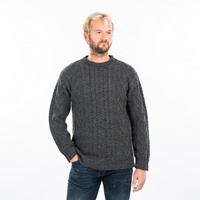 Image for Mens Traditional Aran Crew Neck Sweater, Charcoal