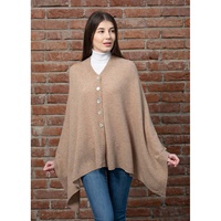 Image for Irish Lambswool Shawl Brown Sand Color Mother of Pearl Buttons