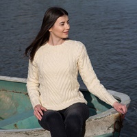 Image for Ladies Aran Ribbed Cable Sweater, Natural