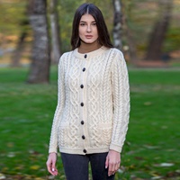 Image for Irish Ladies Cardigan with Leather Buttons, Natural