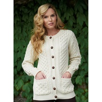 Image for Traditional Ladies Aran Cardigan Irish Sweater, Natural