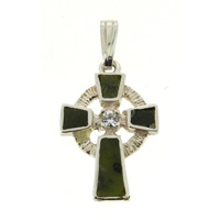 Image for Connemara Marble Celtic Cross Sterling Silver and CZ Center