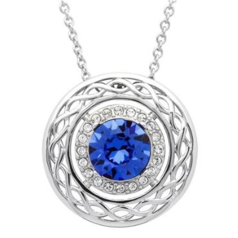 Swarovski Crystal Celtic Necklace Sapphire and White Irish Jewelry