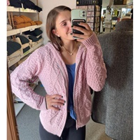 Image for Ash Aran Zipped Hooded Sweater by Irelands Eye, Pale Pink