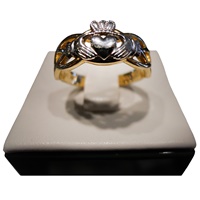 Gold Celtic Knot Weave Claddagh Ladies Ring 14K