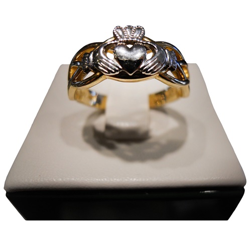 Gold Celtic Knot Weave Claddagh Ladies Ring 14K Irish Jewelry