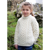 Aran Crafts Merino Wool Heart Design Irish Kids Sweater, Natural