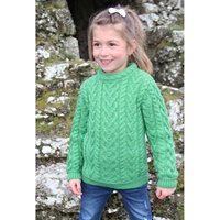 Image for Aran Crafts Merino Wool Heart Design Irish Kids Sweater, Green
