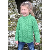 Aran Crafts Merino Wool Heart Design Irish Kids Sweater, Green