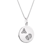 Sterling Silver Trinity Knot Baby Feet Disc Pendant