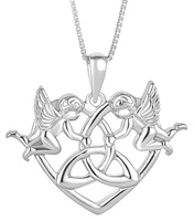 Image for Sterling Silver Cherubs Trinity Knot Heart Necklace