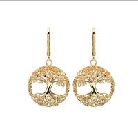 Image for 14KT Gold Vermeil Cz Tree of Life Drop Earrings