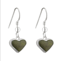 Image for Sterling Silver and Connemara Marble Heart Drop Earrings