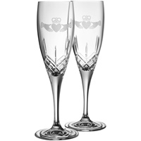 Galway Irish Crystal Claddagh Toasting Flute Glass Pair