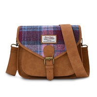 Image for Islander Large Saddle Bag with HARRIS TWEED - Pink/Blue Tartan