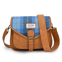 Islander Large Saddle Bag with HARRIS TWEED - Blue Tartan