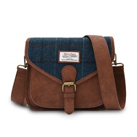 Islander Large Saddle bag with HARRIS TWEED - Navy Over-Check