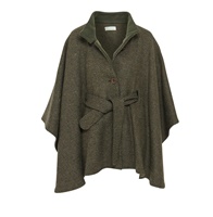 Image for Jimmy Hourihan Cape in Herringbone Tweed with Belt, Moss Green