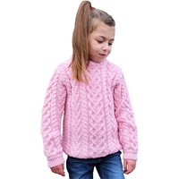 Aran Crafts Merino Wool Heart Design Irish Girls Sweater, Pink