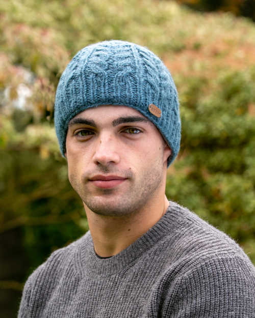 Image for Erin Knitwear Aran Cable Pullon Hat, Denim Blue