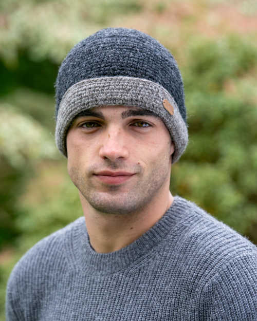 Image for Erin Knitwear Crochet Turn Up Hat, Charcoal