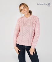 Image for Blasket Honeycomb Stitch Aran Crewneck Irish Sweater, Pale Pink