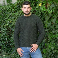 Image for Mens Traditional Aran Crew Neck Sweater, Army Green