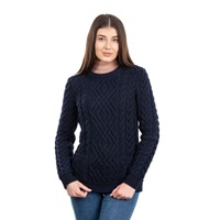 Image for Ladies Cable Knit Crew Sweater, Navy