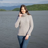 Image for Ladies Fisherman Wool Funnel Neck Sweater, Grey