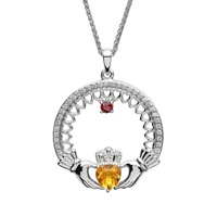 Image for Sterling Silver Family Claddagh Birthstone Pendant, 1 Stone