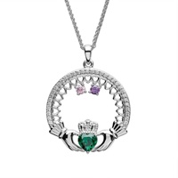 Image for Sterling Silver Family Claddagh Birthstone Pendant, 2 Stone
