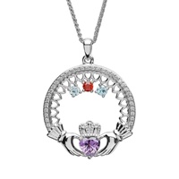 Image for Sterling Silver Family Claddagh Birthstone Pendant, 3 Stone