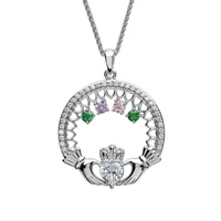 Image for Sterling Silver Family Claddagh Birthstone Pendant, 4 Stone