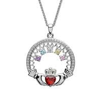 Image for Sterling Silver Family Claddagh Birthstone Pendant, 5 Stone