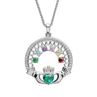 Image for Sterling Silver Family Claddagh Birthstone Pendant, 6 Stone