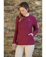 Image for Aran Crafts Cashel Heart Design Side Zip Cardigan, Magenta