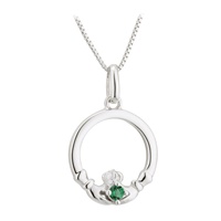 Image for Acara Sterling Silver Irish Claddagh Necklace with Green Stone Heart