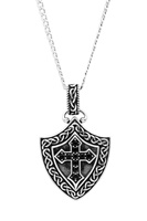 Image for Spirit of the Celt Hunter Collection Sterling Black Gents Spinel Shield Pendant