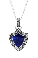 Image for Spirit of the Celt Water Collection Sterling Silver Gents Lapis Shield Pendant
