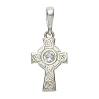 Image for Precious Ireland Sterling Silver Small Celtic Cross Cz Centre Necklace