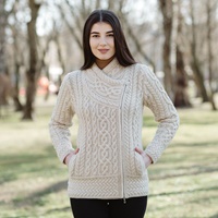 Ladies Cable Knit Side Zip Cardigan Cream