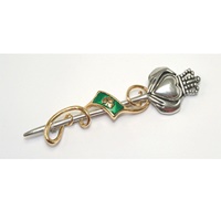 GM Belt Chrome & Gilt Finish Claddagh & Shamrock Kilt Pin