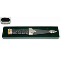 GM Belt Chrome Finish Sgian Dubh Dress with Black Stone Top