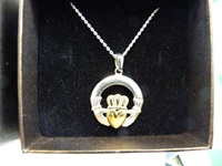 Image for Precious Ireland Sterling Silver Claddagh Dome Gold plated Heart Crown Necklace