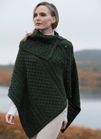Aran Crafts Tipperary Cowl Neck Poncho, Army Green