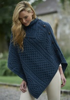 Image for Aran Crafts Tipperary Cowl Neck Poncho, Mallard Blue