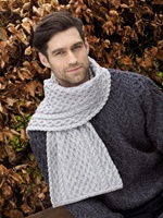 Image for Aran Crafts Trellis Pattern Merino Wool Scarf, Soft Grey