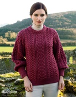 Image for Aran Crafts Malahide Balloon Sleeve Sweater, Berry